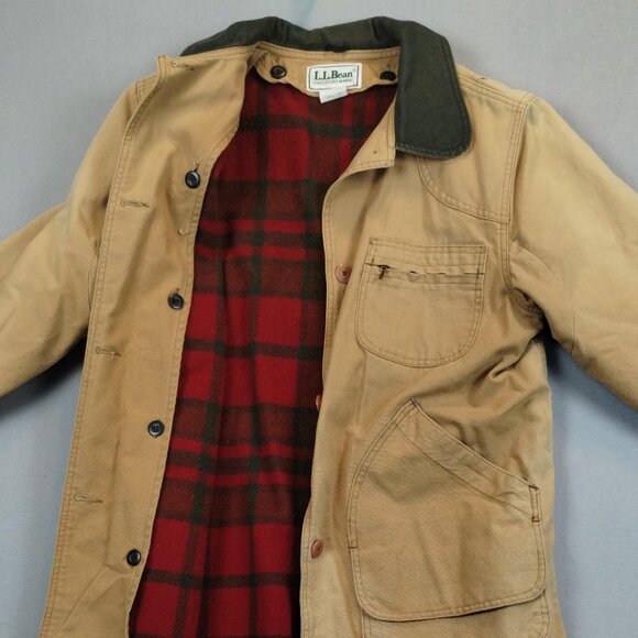 LL Bean Womens Field Winter Coat Canvas Vintage Chore Jacket Wool Linner Size L - Picture 2 of 16